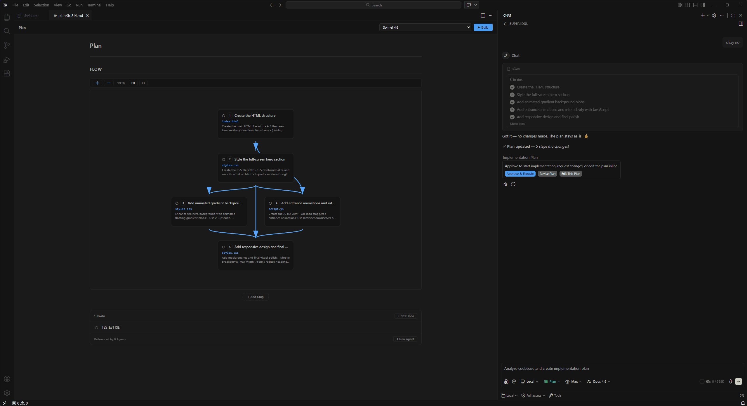 Betterc0de IDE — Plan view with AI chat and flow editor